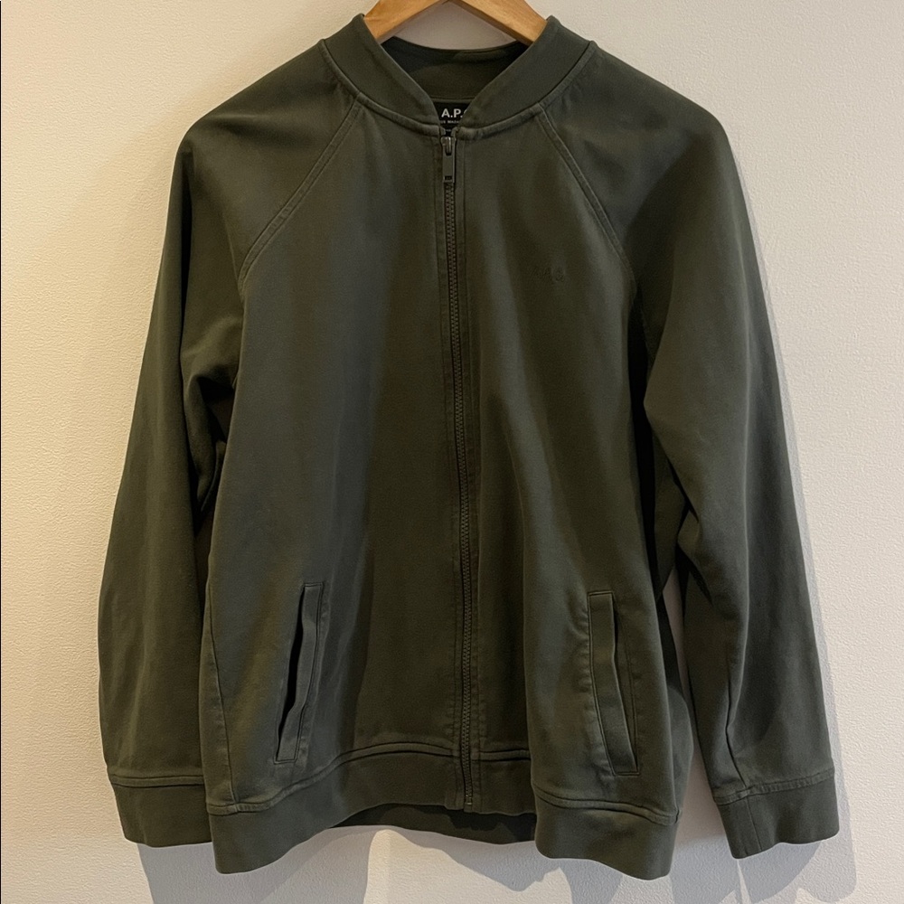APC dark green cotton zip-up cardigan, size medium